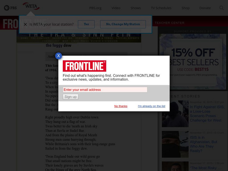 Pbs: Frontline: The Ira and Sinn Fein: Poetry: "The Foggy Dew" Primary Pbs: Frontline: The Ira and Sinn Fein: Poetry: "The Foggy Dew" Primary