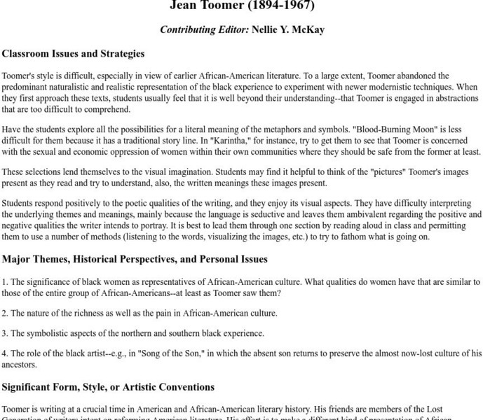 Georgetown University: Jean Toomer (1894 1967) Unit Plan Georgetown University: Jean Toomer (1894 1967) Unit Plan