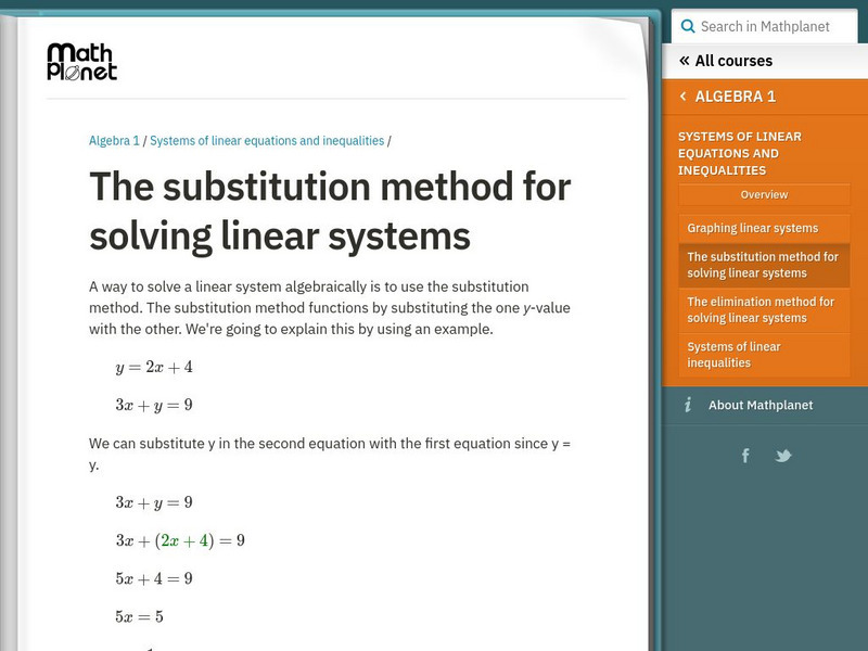 Math Planet: The Substitution Method for Solving Linear Systems Article Math Planet: The Substitution Method for Solving Linear Systems Article