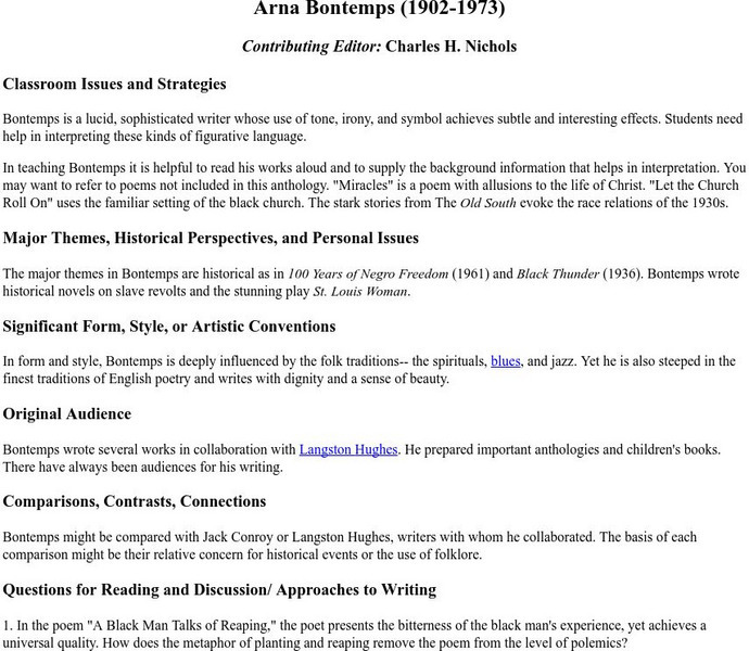 Georgetown University: Arna Bontemps (1902 1973) Website
