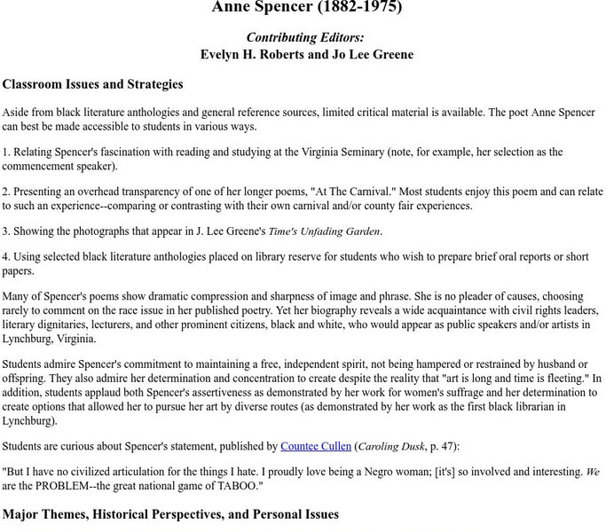 Georgetown University: Anne Spencer (1882 1975) Unit Plan Georgetown University: Anne Spencer (1882 1975) Unit Plan