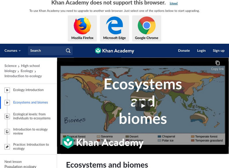 Khan Academy: Ecology: Ecosystems and Biomes Instructional Video Khan Academy: Ecology: Ecosystems and Biomes Instructional Video