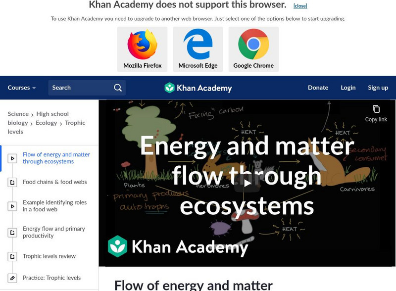 Khan Academy: Ecology: Flow of Energy and Matter Through Ecosystems Instructional Video