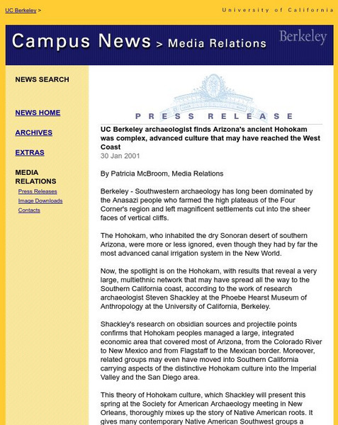Uc Berkeley: Uc Archaeologist Finds Arizona's Ancient Hohokam Was Complex Article Uc Berkeley: Uc Archaeologist Finds Arizona's Ancient Hohokam Was Complex Article