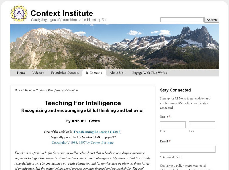 Teaching for Intelligence: Recognizing and Encouraging Skillful Thinking Website Teaching for Intelligence: Recognizing and Encouraging Skillful Thinking Website