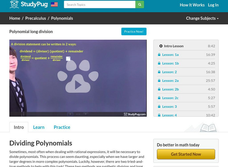 Study Pug: Polynomial Long Division Instructional Video Study Pug: Polynomial Long Division Instructional Video