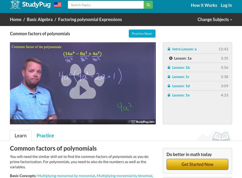 Study Pug: Common Factors of Polynomials Instructional Video Study Pug: Common Factors of Polynomials Instructional Video