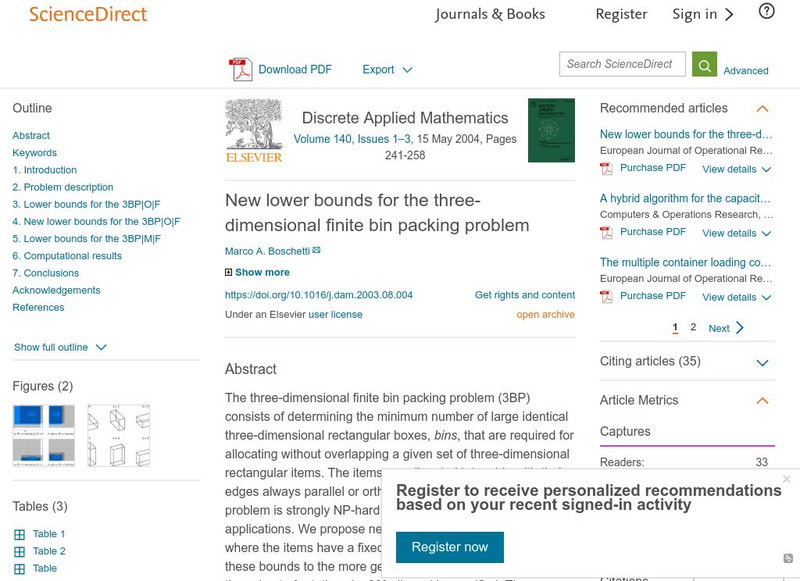 Science Direct: New Lower Bounds for the Three Dimensional Finite Bin Packing Article Science Direct: New Lower Bounds for the Three Dimensional Finite Bin Packing Article