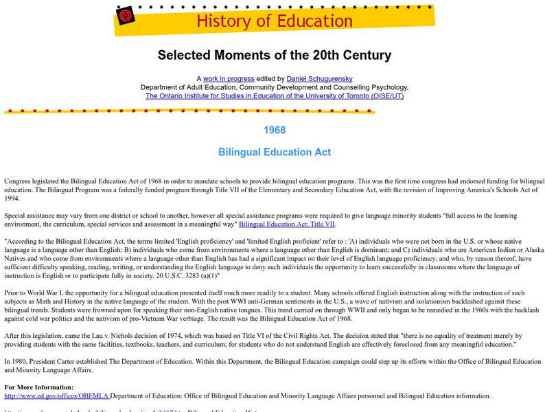 History of Education: 1968: Bilingual Education Act Website History of Education: 1968: Bilingual Education Act Website