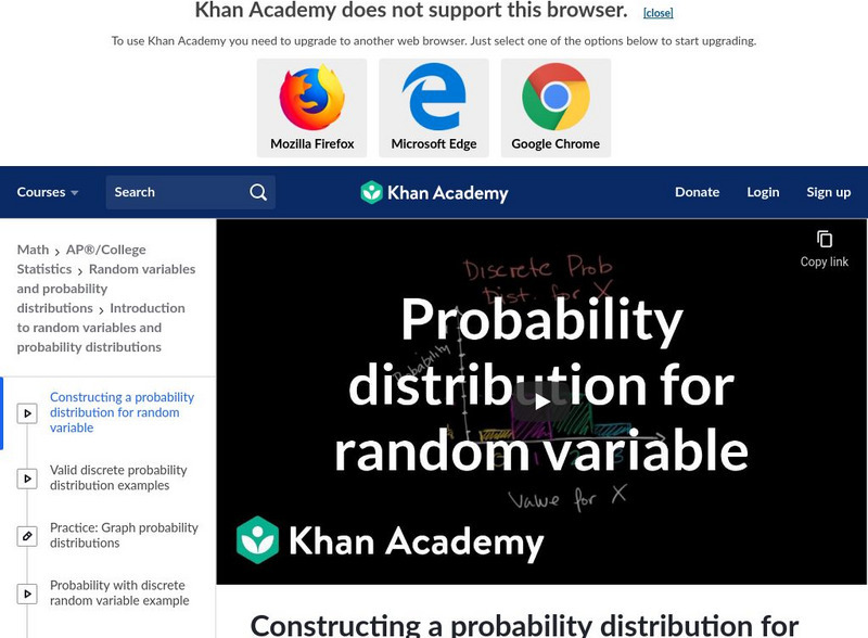 Khan Academy: Constructing a Probability Distribution for Random Variable Instructional Video