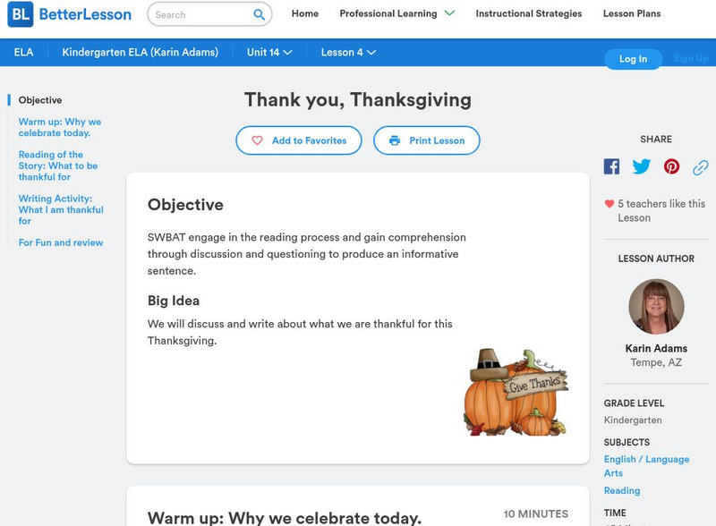 Better Lesson: Thank You, Thanksgiving Lesson Plan Better Lesson: Thank You, Thanksgiving Lesson Plan