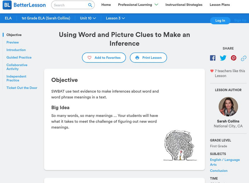 Better Lesson: Using Word and Picture Clues to Make an Inference Lesson Plan