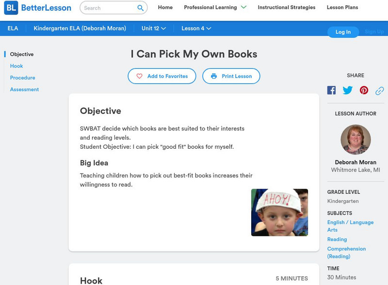 Better Lesson: I Can Pick My Own Books Lesson Plan Better Lesson: I Can Pick My Own Books Lesson Plan