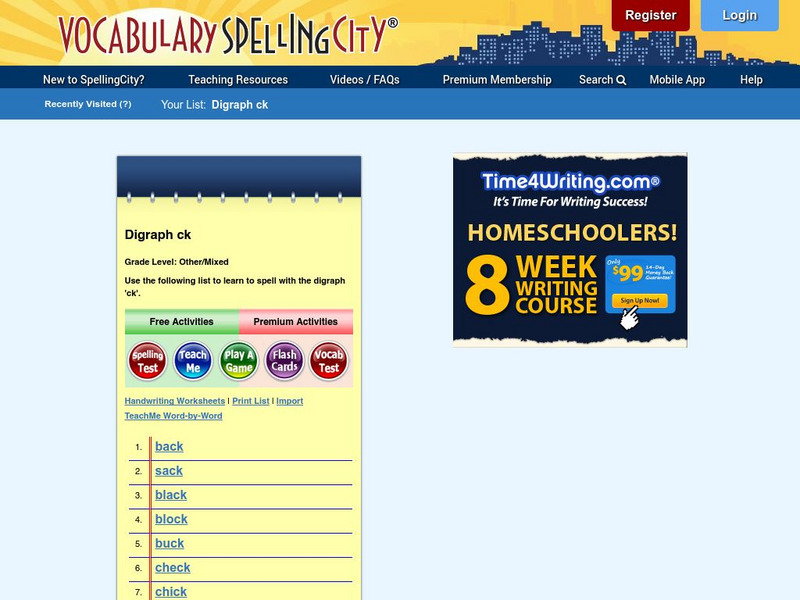 Spelling City: Digraph Ck Interactive Spelling City: Digraph Ck Interactive