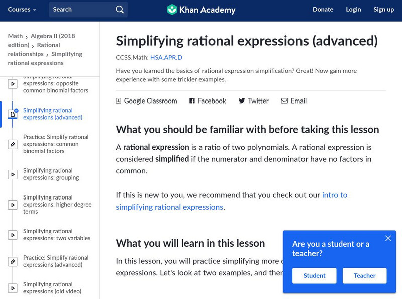 Khan Academy: Simplifying Rational Expressions Unit Plan Khan Academy: Simplifying Rational Expressions Unit Plan