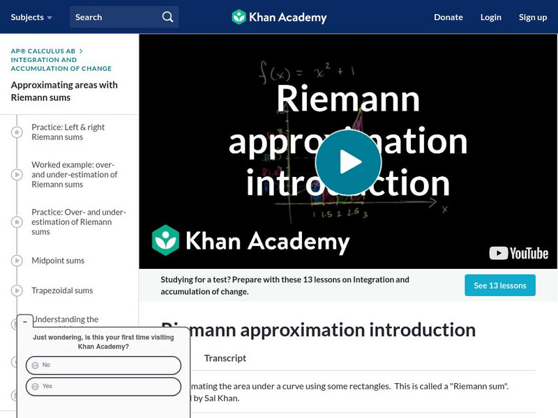 Khan Academy: Riemann Approximation Introduction Instructional Video