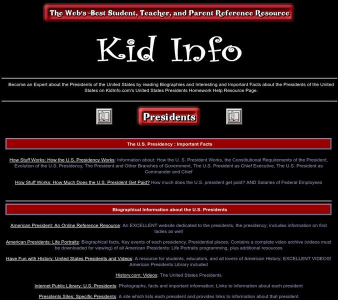 Kid Info: Biographies of the Presidents Website Kid Info: Biographies of the Presidents Website