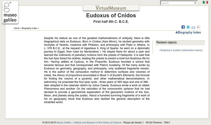 Museo Galileo: Eudoxus of Cnidos Handout Museo Galileo: Eudoxus of Cnidos Handout