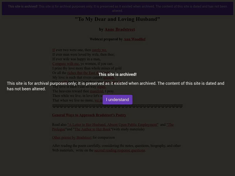 Vcu: "To My Dear and Loving Husband" by Anne Bradstreet Activity