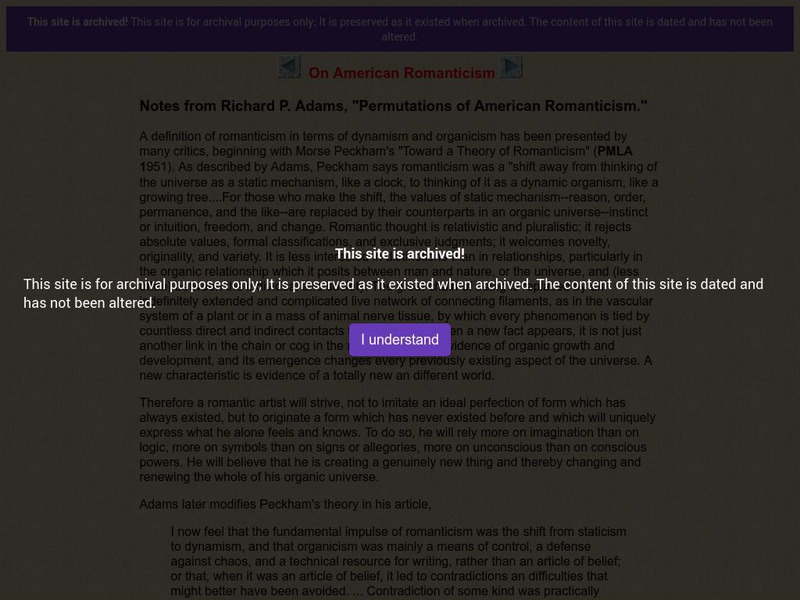 Vcu: On American Romanticism Handout Vcu: On American Romanticism Handout