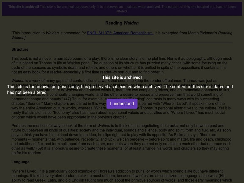 Virginia Commonwealth University: American Romanticism: Reading Walden Activity Virginia Commonwealth University: American Romanticism: Reading Walden Activity