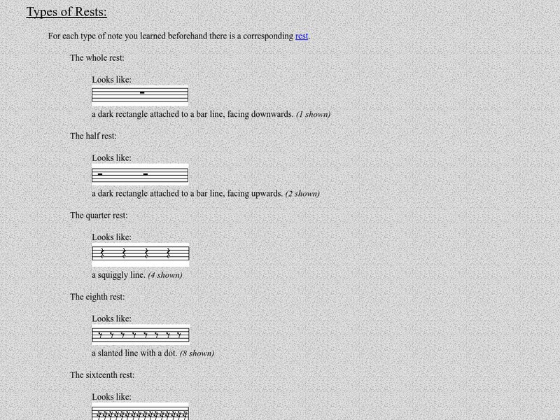 Learning to Read Music: Types of Rests Handout Learning to Read Music: Types of Rests Handout