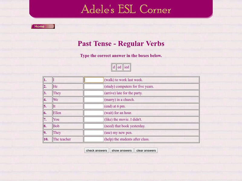 Adele's Esl Corner: Past Tense Regular Verbs Unknown Type Adele's Esl Corner: Past Tense Regular Verbs Unknown Type