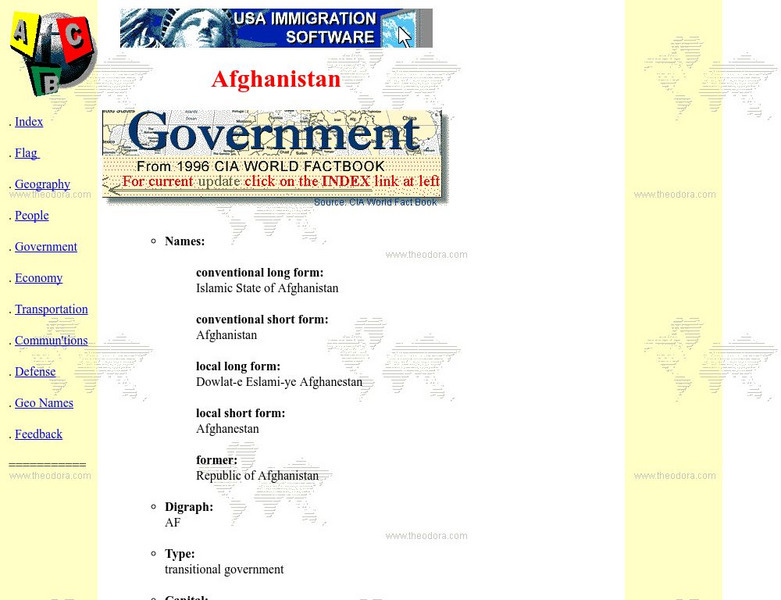 Ita: Afghanistan Government: From the 1996 Cia World Fact Book Handout