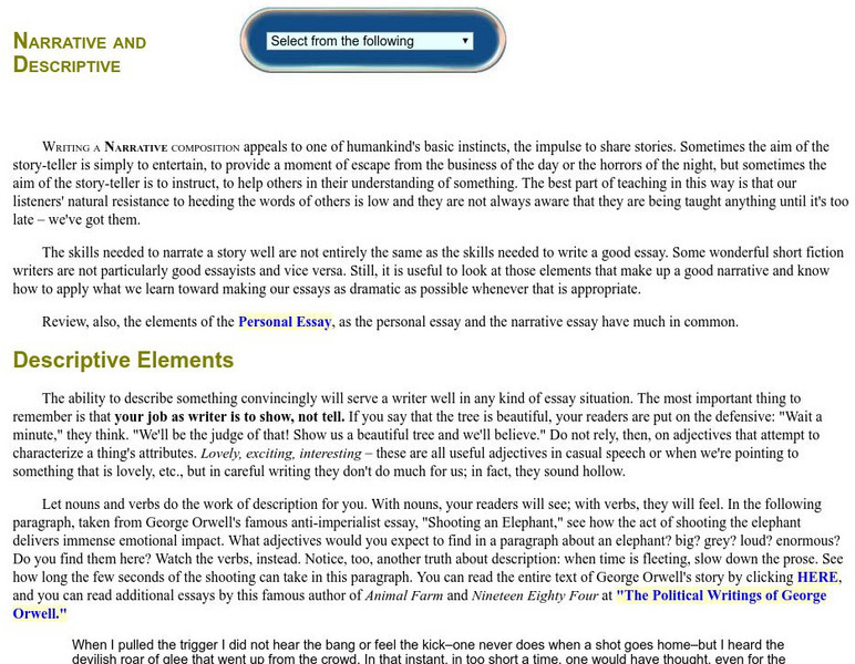 Guide to Grammar and Writing: The Narrative Essay Handout Guide to Grammar and Writing: The Narrative Essay Handout