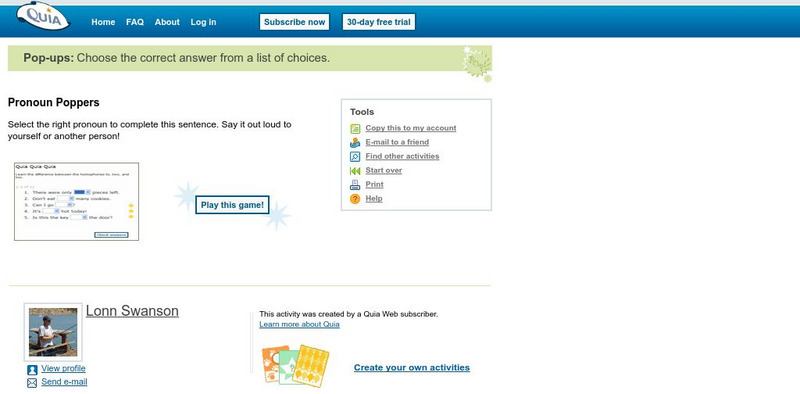 Quia: Pronoun Poppers Unknown Type Quia: Pronoun Poppers Unknown Type