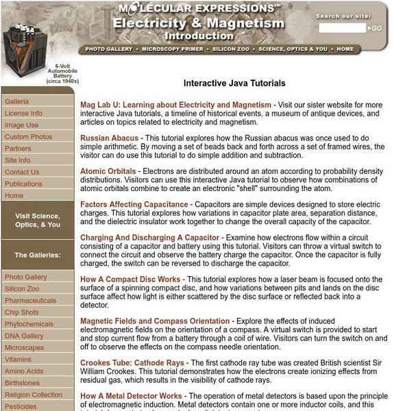 Florida State University: Magnet Lab: Molecular Expressions: Electricity & Magnetism Java Tutorials Unit Plan Florida State University: Magnet Lab: Molecular Expressions: Electricity & Magnetism Java Tutorials Unit Plan