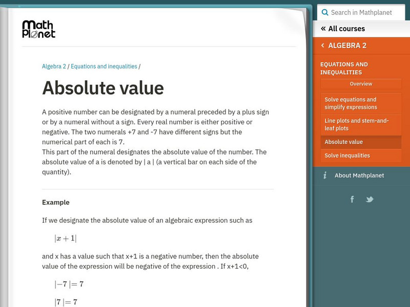 Math Planet: Algebra 2: Equations and Inequalities: Absolute Value eBook Math Planet: Algebra 2: Equations and Inequalities: Absolute Value eBook