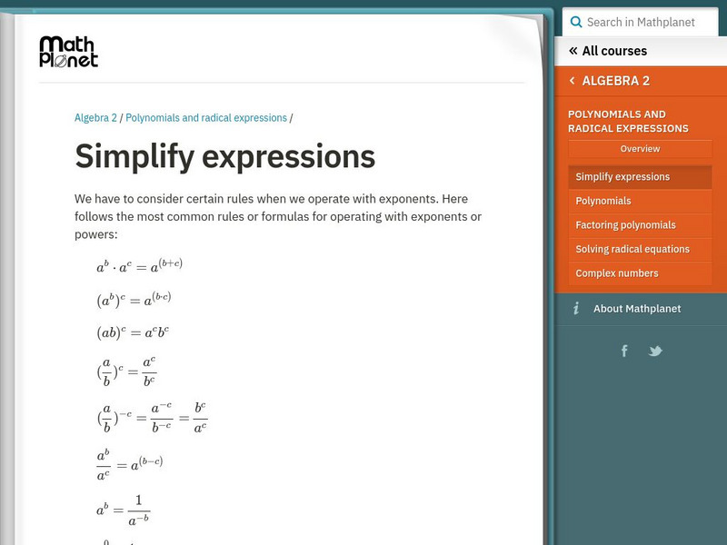 Math Planet: Polynomials and Radical Expressions: Simplify Expressions eBook Math Planet: Polynomials and Radical Expressions: Simplify Expressions eBook