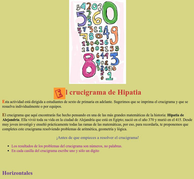 Red Escolar: El Crucigrama De Hipatia Activity Red Escolar: El Crucigrama De Hipatia Activity