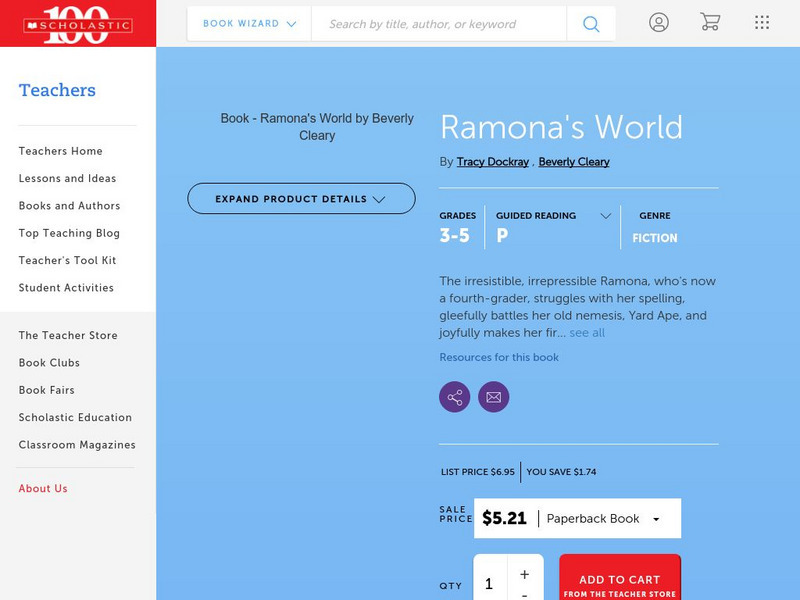 Scholastic: Ramona's World by Beverly Cleary Handout Scholastic: Ramona's World by Beverly Cleary Handout