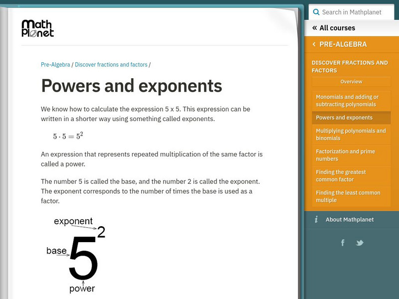 Math Planet: Pre Algebra: Powers and Exponents eBook Math Planet: Pre Algebra: Powers and Exponents eBook