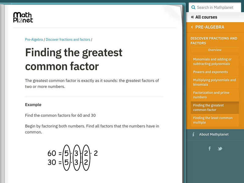 Math Planet: Pre Algebra: Finding the Greatest Common Factor eBook Math Planet: Pre Algebra: Finding the Greatest Common Factor eBook