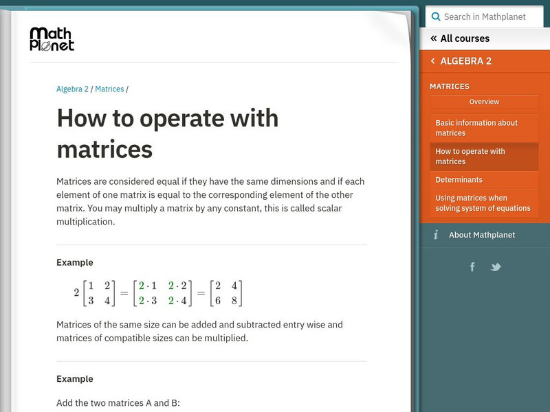 Math Planet: Algebra 2: Matrices: How to Operate With Matrices eBook