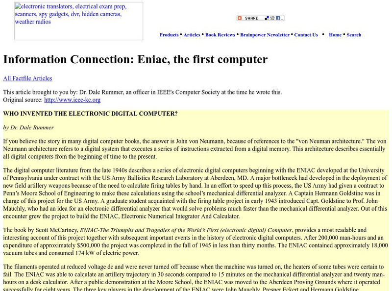 Mind Connection: Electronic Digital Computer Article Mind Connection: Electronic Digital Computer Article