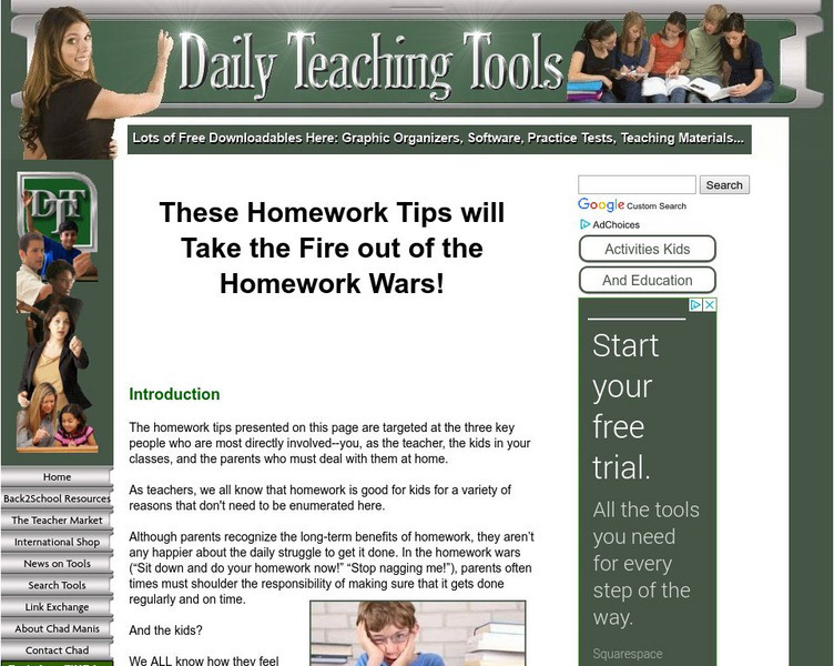 Daily Teaching Tools: Sample Homework Documents Graphic