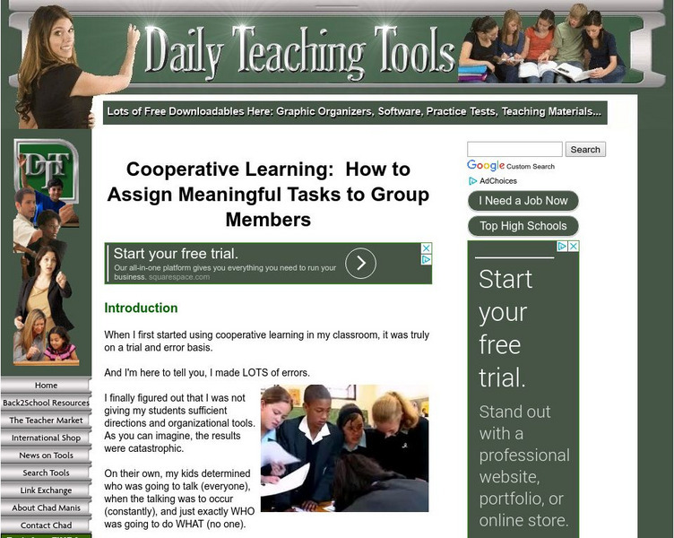 Daily Teaching Tools: Cooperative Learning: How to Assign Meaningful Tasks Activity