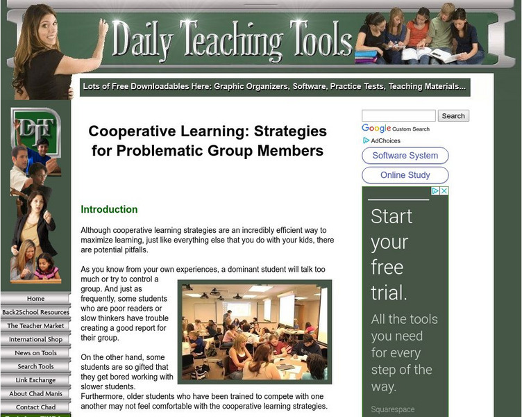 Daily Teaching Tools: Cooperative Learning: Strategies for Problematic Members Activity Daily Teaching Tools: Cooperative Learning: Strategies for Problematic Members Activity