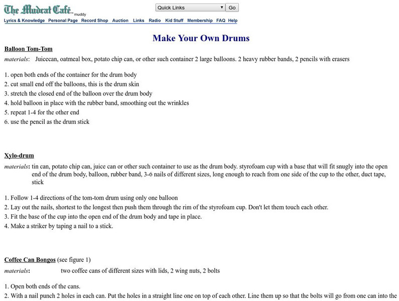 The Mudcat Cafe: Make Your Own Drums Lesson Plan The Mudcat Cafe: Make Your Own Drums Lesson Plan
