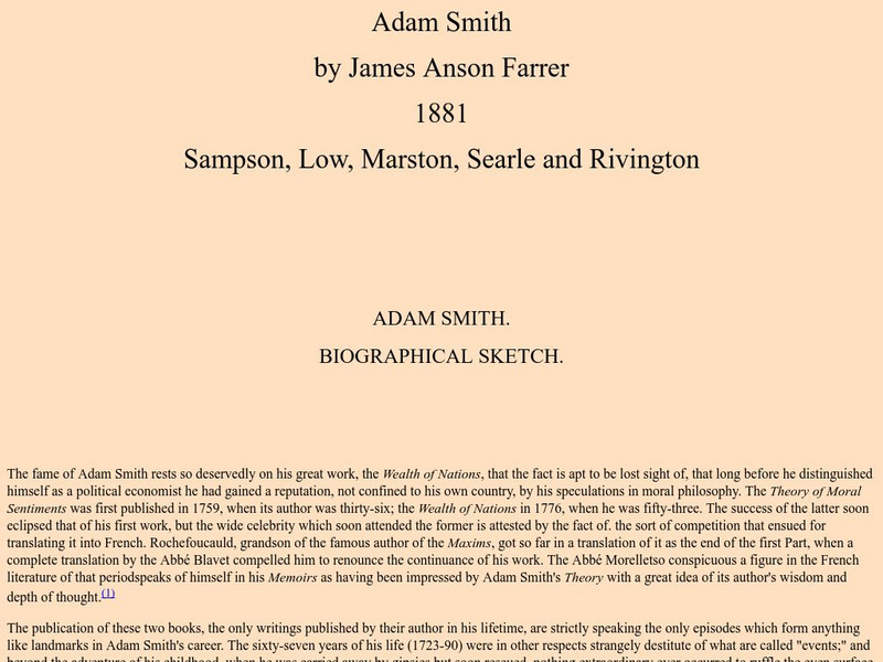 Mc Master University: Adam Smith Biographical Sketch Article Mc Master University: Adam Smith Biographical Sketch Article