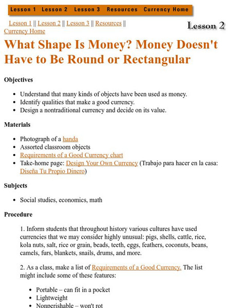 Smithsonian Learning Lab: What Shape Is Money? Money Doesn't Have to Be Round or Rectangular Lesson Plan Smithsonian Learning Lab: What Shape Is Money? Money Doesn't Have to Be Round or Rectangular Lesson Plan