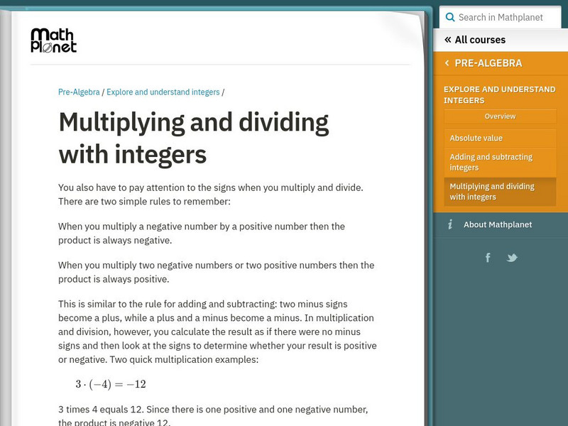 Math Planet: Pre Algebra: Multiplying and Dividing With Integers eBook Math Planet: Pre Algebra: Multiplying and Dividing With Integers eBook