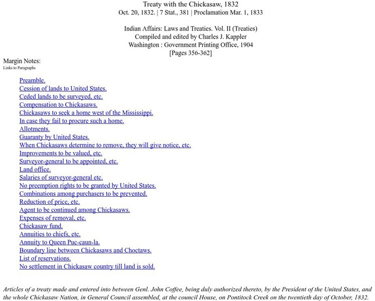 Tn Gen Web: Treaty With the Chickasaw, 1832 Primary Tn Gen Web: Treaty With the Chickasaw, 1832 Primary