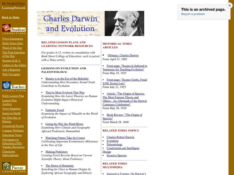 New York Times: Charles Darwin and Evolution Website New York Times: Charles Darwin and Evolution Website