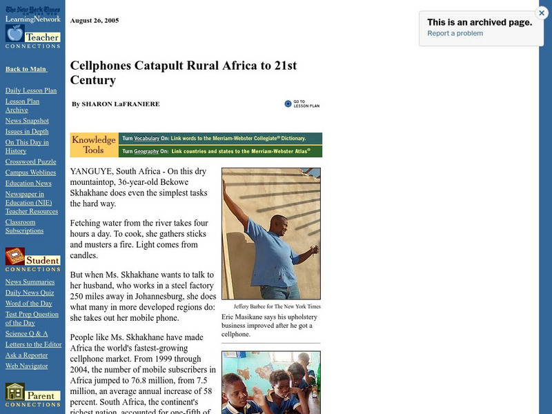 New York Times: Cellphones Catapult Rural Africa Article New York Times: Cellphones Catapult Rural Africa Article