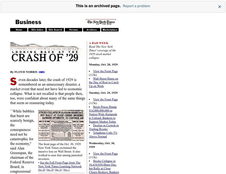 New York Times: Looking Back at the Crash of '29 Activity New York Times: Looking Back at the Crash of '29 Activity